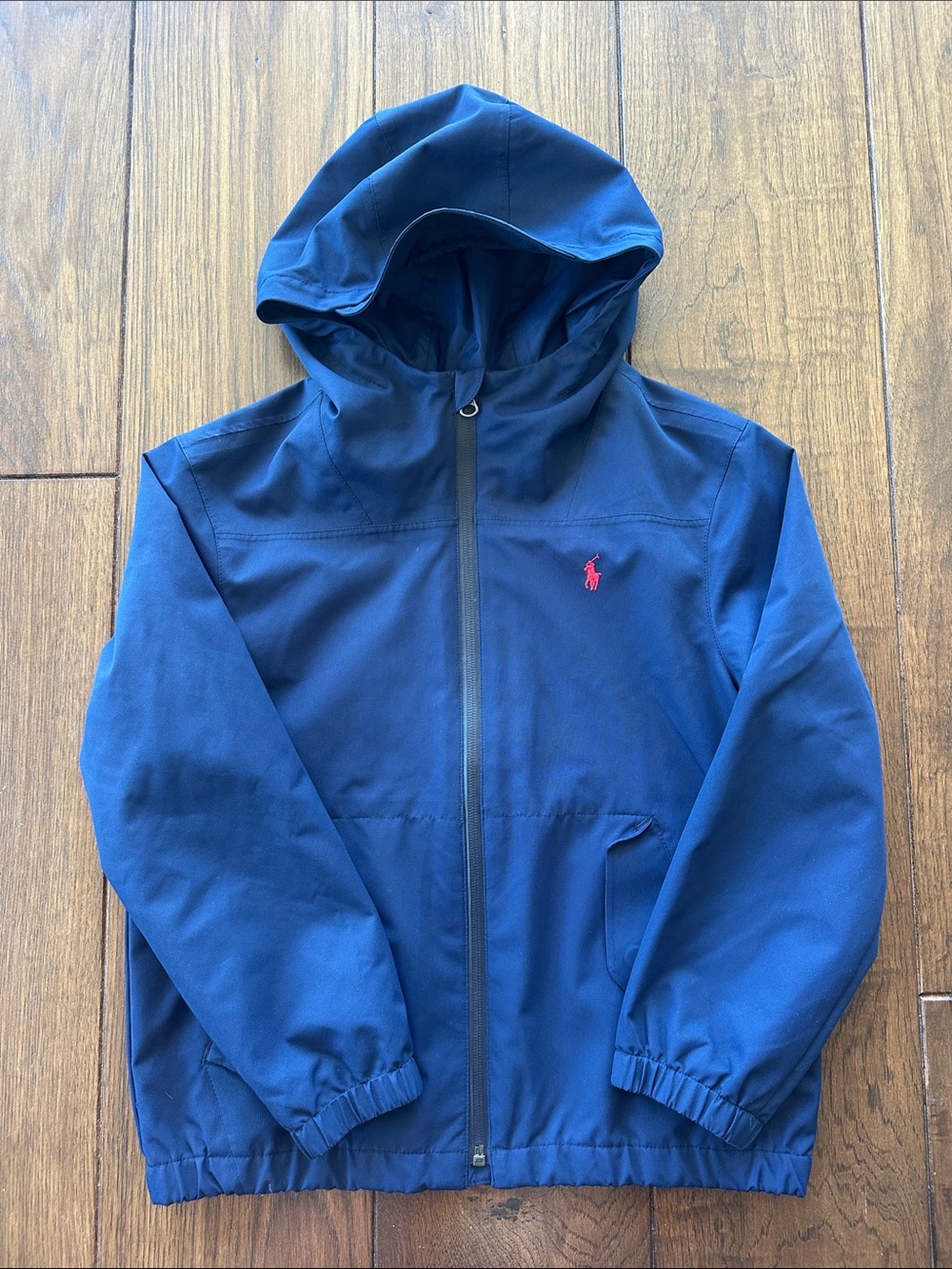 Ralph Lauren Boys Navy Hooded Zip Jacket with Red Polo Pony